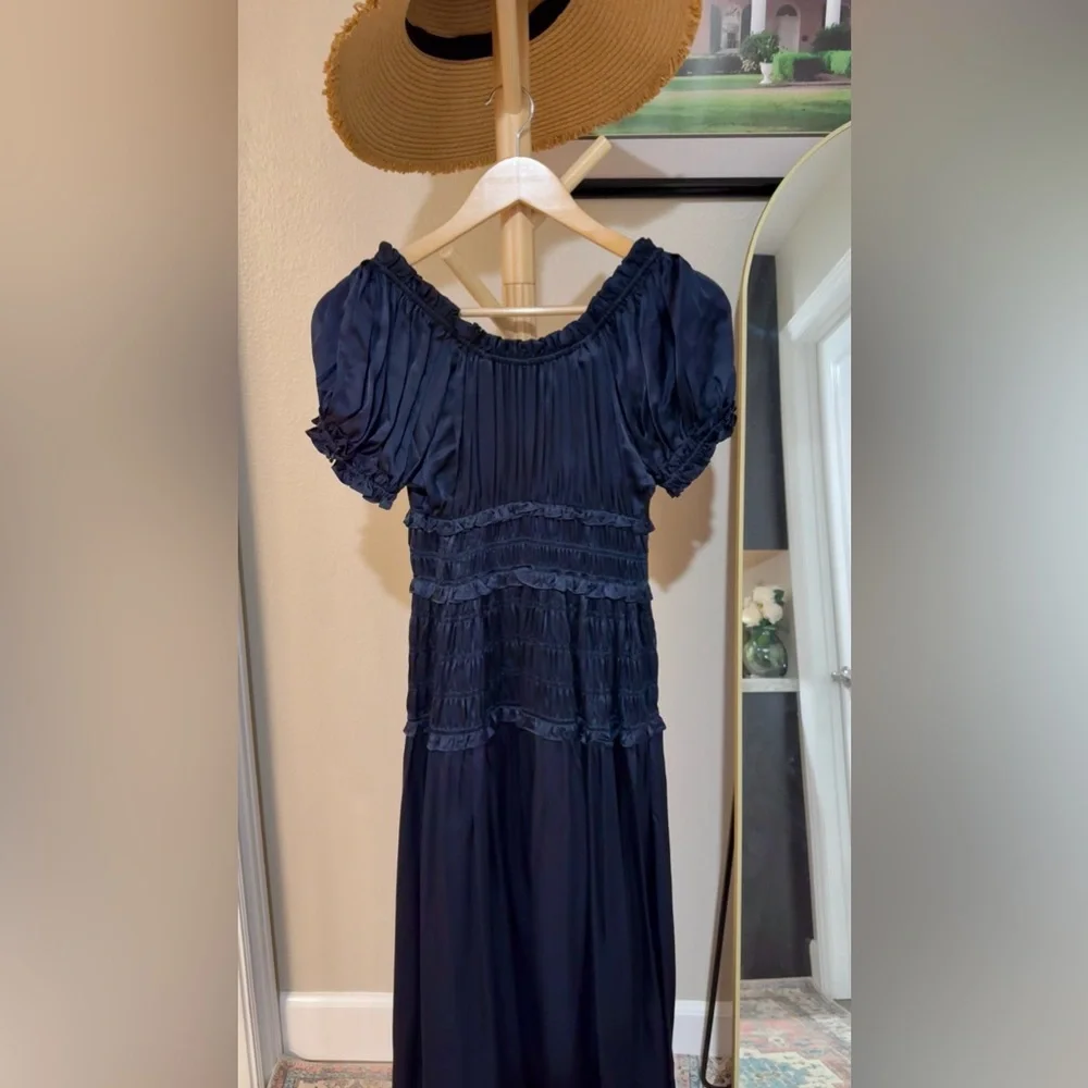 Doen Navy Blue Satin Midi Dress